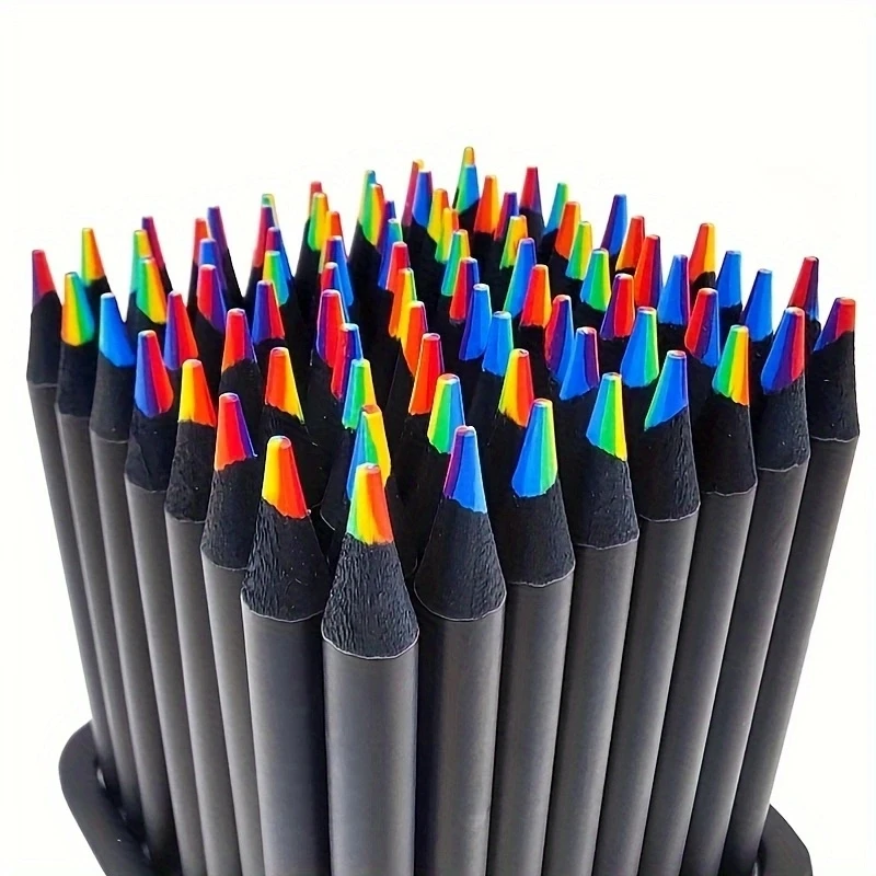 12 ชิ้น/ผสม 7 สีใน 1 สายรุ้งดินสอไม้, ไม้สีดําสี Concentric Crayons อุปกรณ์ศิลปะโรงเรียนสําหรับห้องเรียน, ภาพวาด