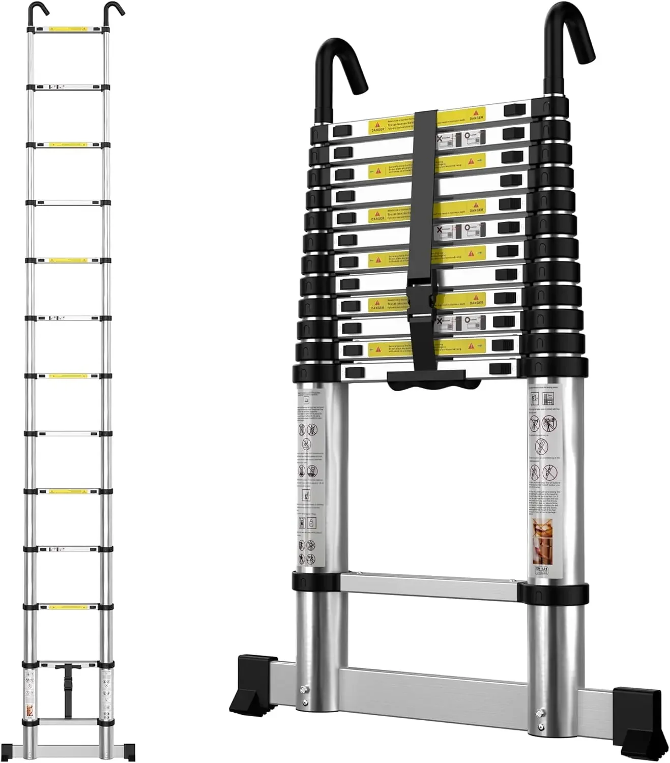 Gymount Escaleras Plegables Aluminio, Escalera Telescópica 3,8m, Escalera Plegable Portátil, con Barra Estabilizadora y Ganchos