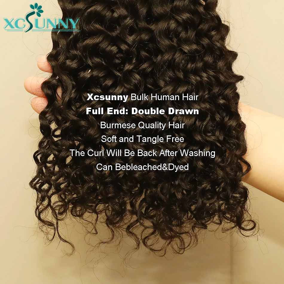 Cabelo humano em massa para trançar, molhado e ondulado, sem trama, duplo desenhado, tranças birmanesas boho, onda de água, atacado