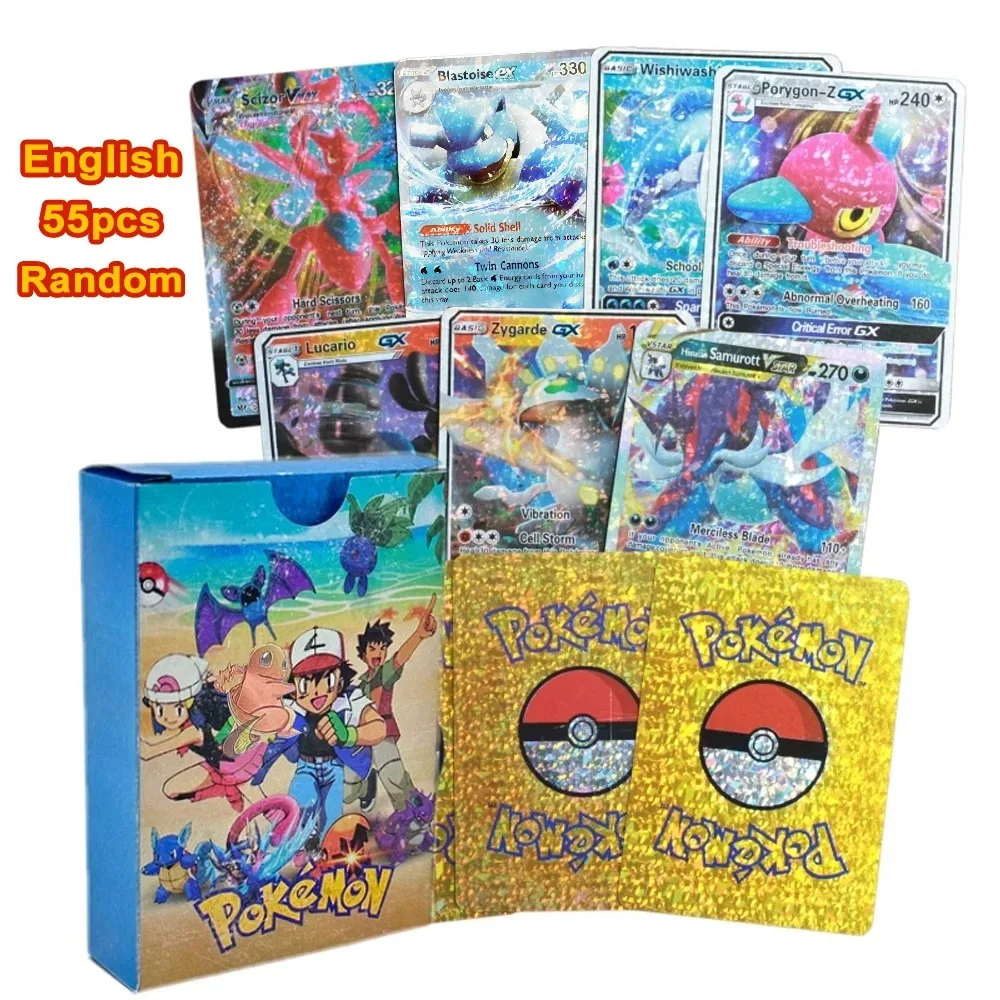 27-55pcs การ์ด Pokemon ภาษาอังกฤษฝรั่งเศสคําเยอรมันสเปนเพชรเงาสีสัน VMAX VSTAR GX คอลเลกชัน Trading Card ของเล่นเด็กของขวัญ