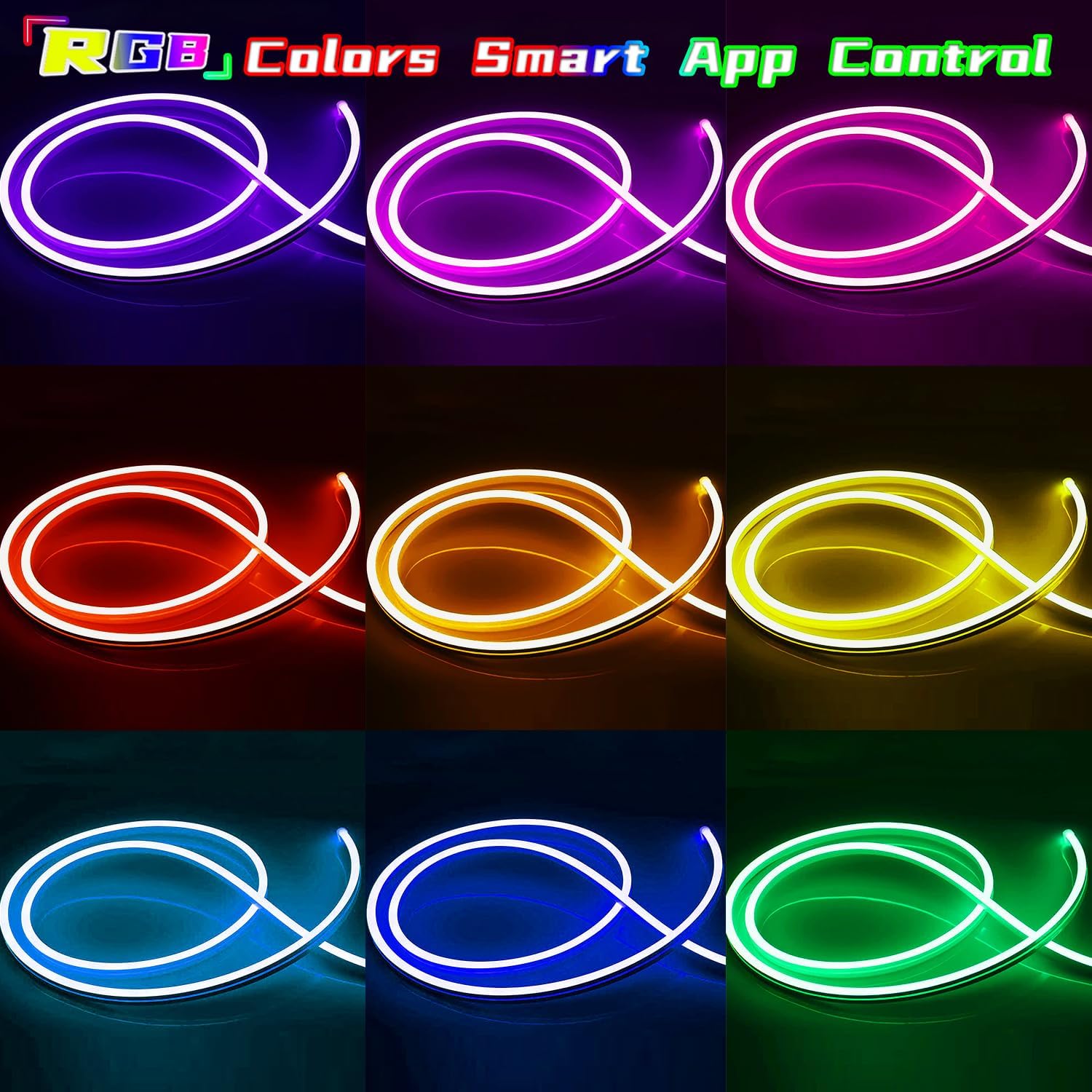Luces de cuerda de neón, Control de luces de cuerda Led flexibles con aplicación/remoto, luces de cuerda de múltiples modos, luces de neón Led RGB para exteriores IP65 Wa