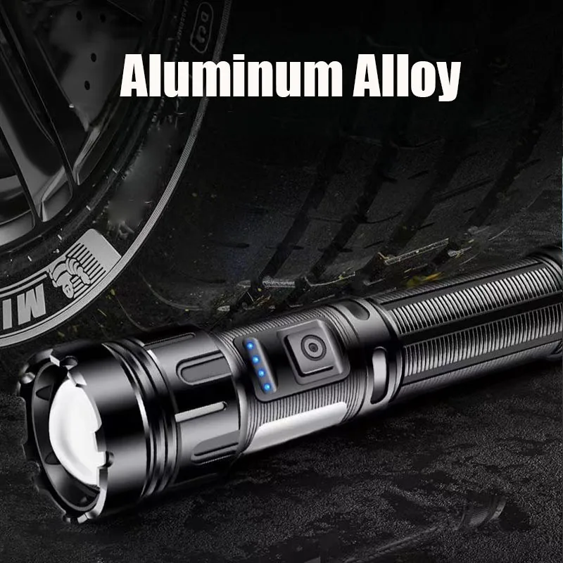 Linterna LED recargable de aleación de aluminio, linterna de alta potencia con imán, linterna con zoom para acampar con batería 18650