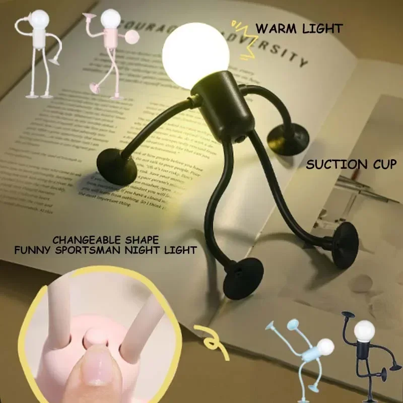 Kleine humanoide Nachtlichter, veränderbare Form, lustige Sportler-Tischlampen, faltbare Knopfbatterie, Schreibtischlampen, Schlafzimmeratmosphäre