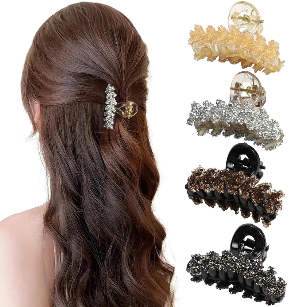Pinza para el pelo con forma de hoja de diamantes de imitación, abrazadera de mandíbula de tiburón y trigo de cristal de tamaño pequeño para moño de sujeción fuerte, sombreros de uso diario para mujeres y niñas