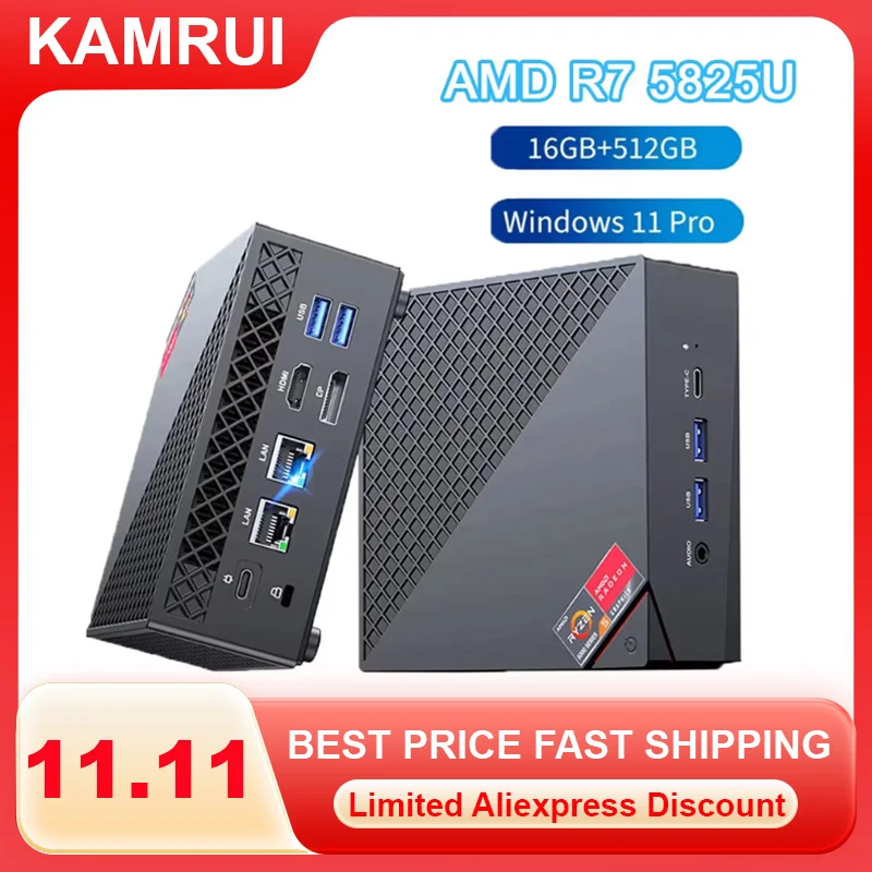 KAMRUI AM06Pro Mini PC Ryzen 7 5825U 16GB DDR4 512GB SSD Windows11pro WiFi6 BT5.2 Office Mini Desktop Computer Gaming PC US PLUG