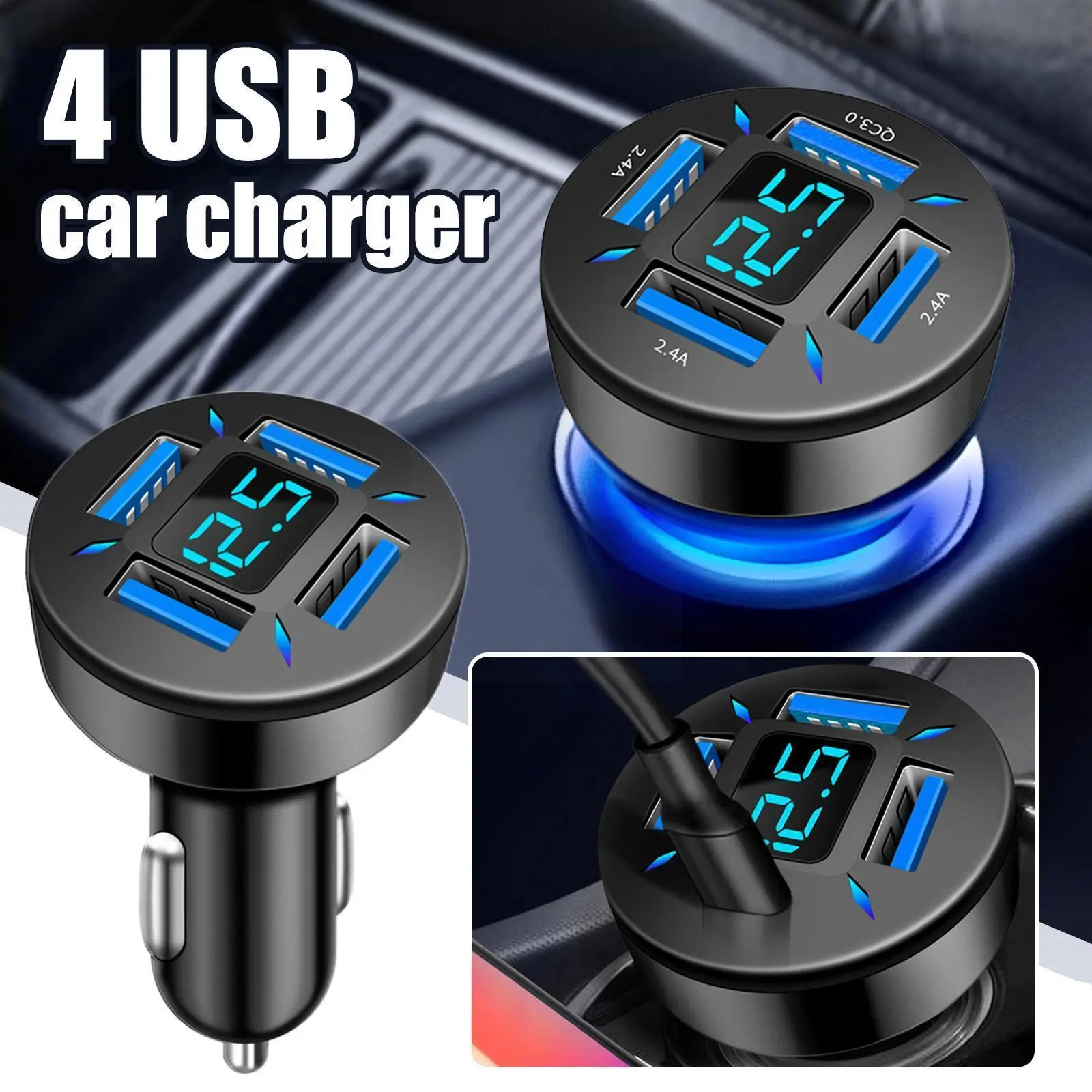 Cargador de coche de carga rápida, adaptador de encendedor de cigarrillos, USB C A + 4 puertos USB, cargador de teléfono para IPhone X6O4, 66W