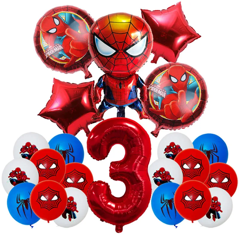 SpiderMan ตกแต่งสําหรับเด็ก Latex อลูมิเนียมฟอยล์บอลลูน Spider Theme อุปกรณ์เหตุการณ์ทิ้งบนโต๊ะอาหาร