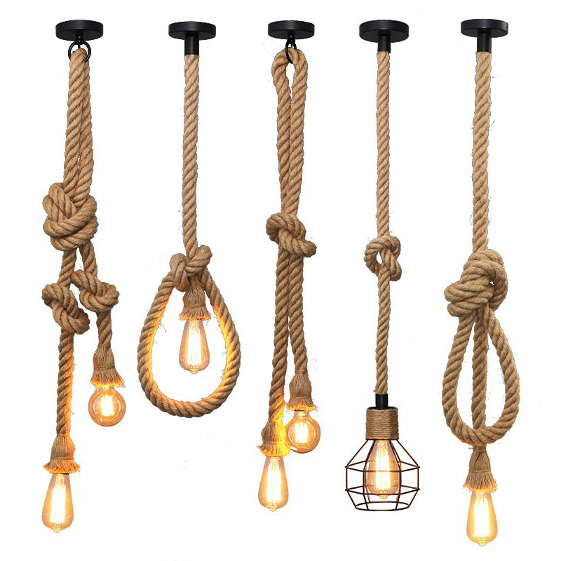 Lampade a sospensione vintage in corda di canapa Personalità soffitta Illuminazione industriale E27 per interni per loft/soggiorno/bar Lampada a sospensione retrò