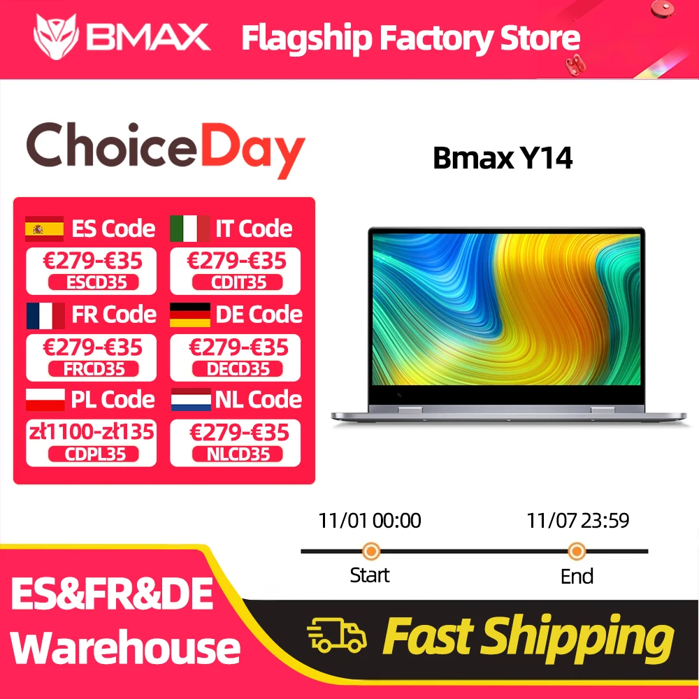 BMAX Y14 Laptop Notebook da 14 pollici Windows 11 16 GB di RAM LPDDR5 512 GB SSD 1920 * 1080 IPS Intel N100 laptop Computer tipo-c