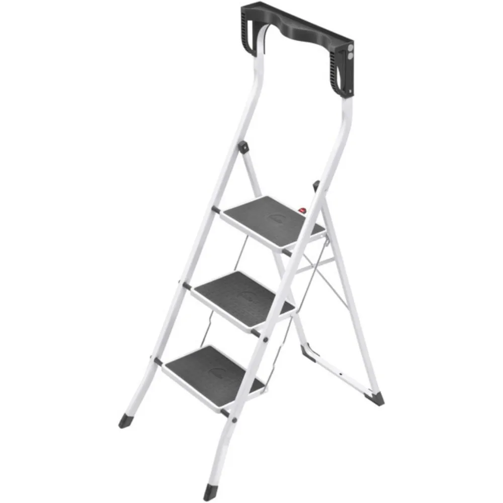 Safety Plus | Steel Folding Stepladder Two Large Steps with Non-Skid mats | High Curved Safety bar and Storage Tray