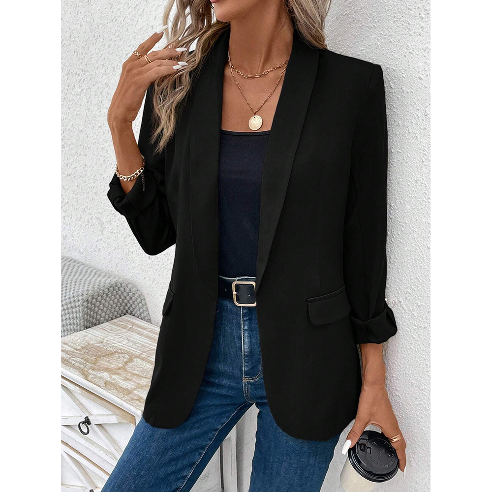 Mia Muse Women's Blazers All Season French Solid Color Long Sleeve Lapel Elegant Blazers