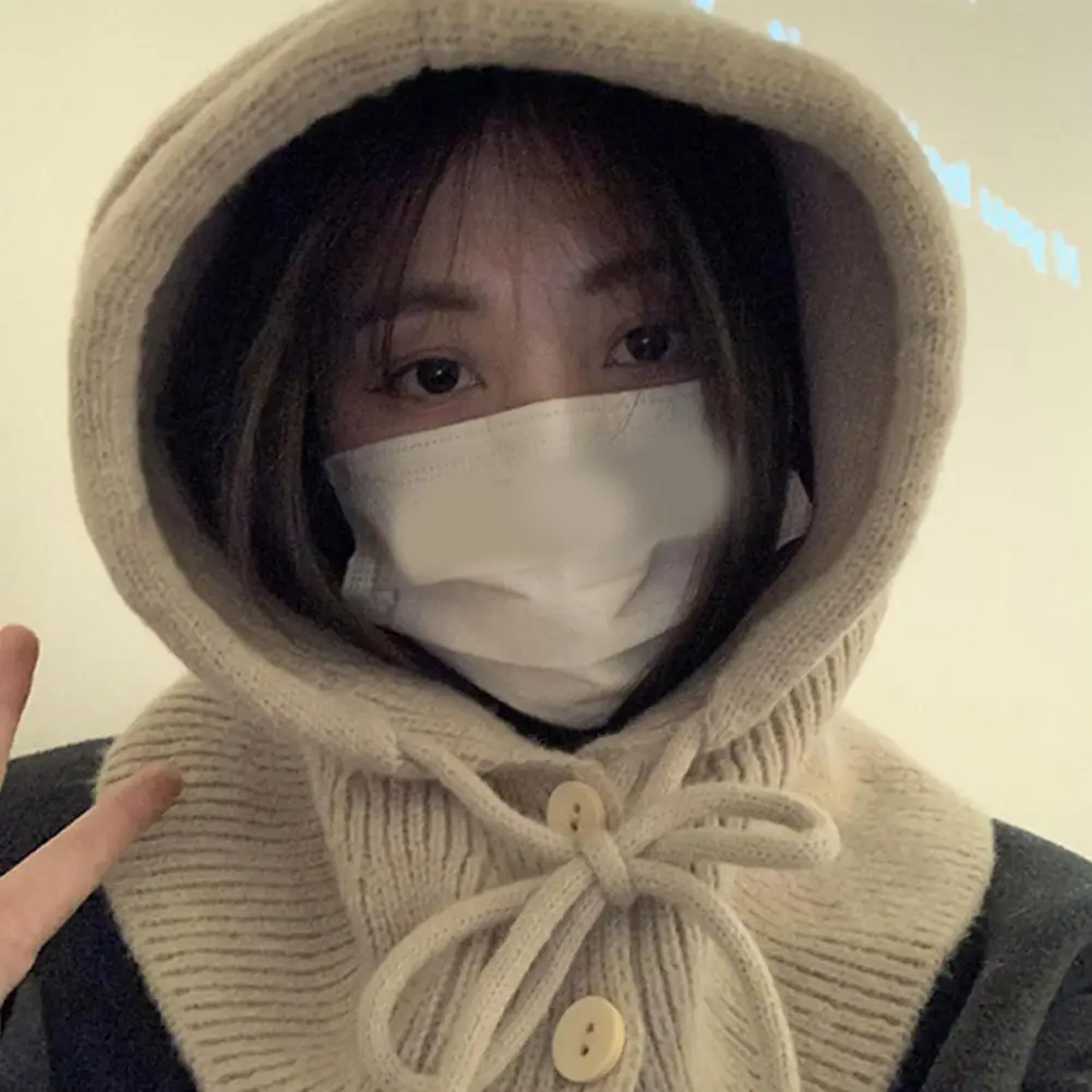 Conjunto de sombreros y bufanda de invierno de Corea 2024, bufanda con botón, pasamontañas, conjunto de cuello cálido, jersey de lana tejido para mujer, sombrero gótico Y2k