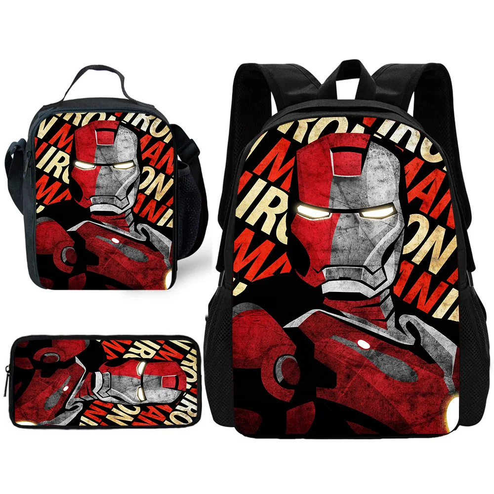 Iron Man Marvels Kinder-Schulrucksack mit Lunchtaschen, Bleistiftbeuteln, Schultaschen für Jungen und Mädchen, bestes Geschenk