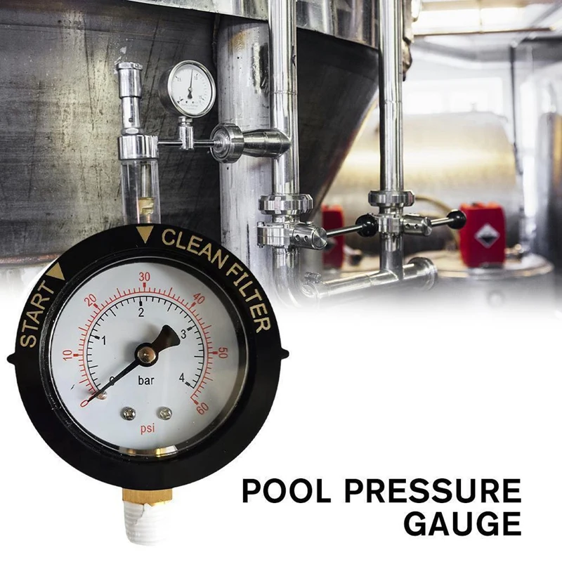 A32R-190058 Pressure Gauge 0-60 PSI,Start And Clean Filter Water Pressure Gauge With 1/4 Inch NPT Bottom Mount Swimming Pool