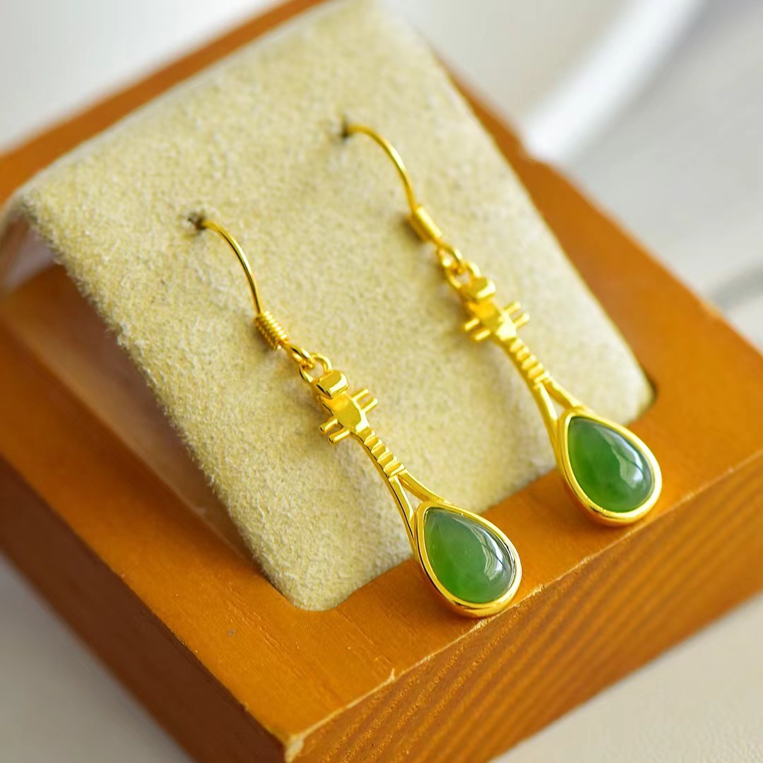 ต่างหูเงิน S925ฝังแจสเปอร์ต่างหูตะขอหยกธรรมชาติเครื่องประดับสตั๊ดผู้หญิงแฟชั่นของขวัญอัญมณีที่ทันสมัย