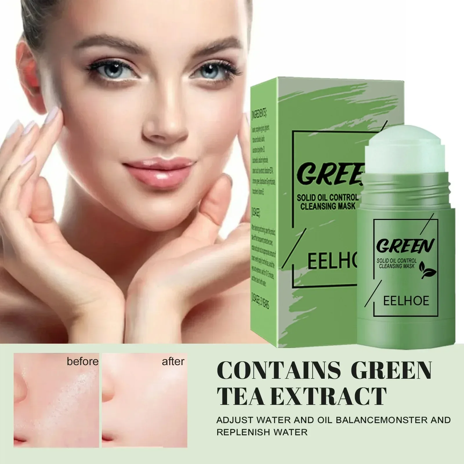 Mascarilla de limpieza facial, palo de té verde, película de barro de limpieza profunda, Control de aceite, elimina puntos negros, poros, reducción, belleza, juego de piel para viajes