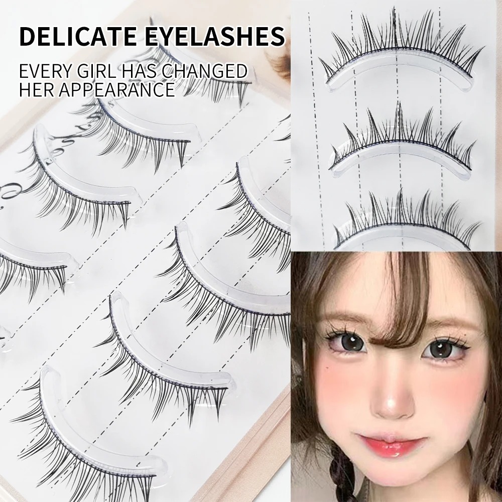 Long false eyelashes extensions 5 rows 10 pairs natural look slim strip lashes for eye makeup