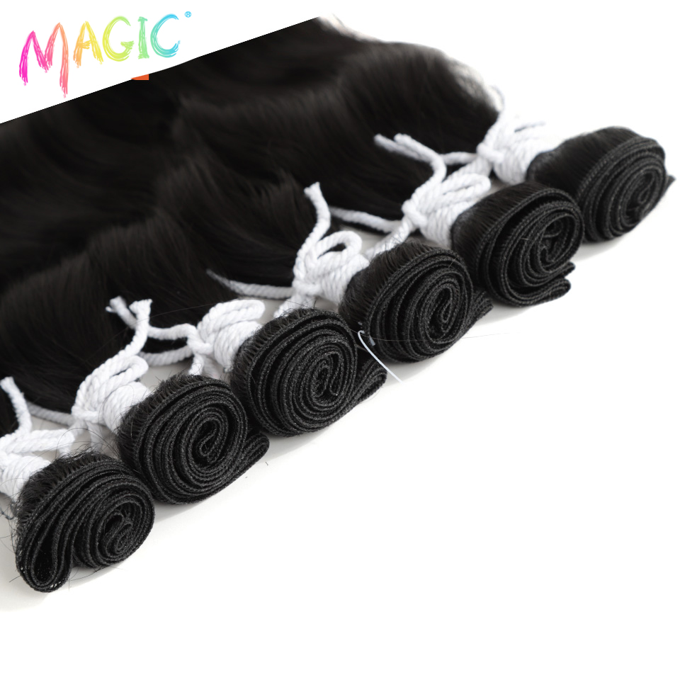 Magic สังเคราะห์ 6PCS 20 นิ้วธรรมชาติ Wave Hair Bundles สีดํา Extensions ทนความร้อน Strands ผม Tresses