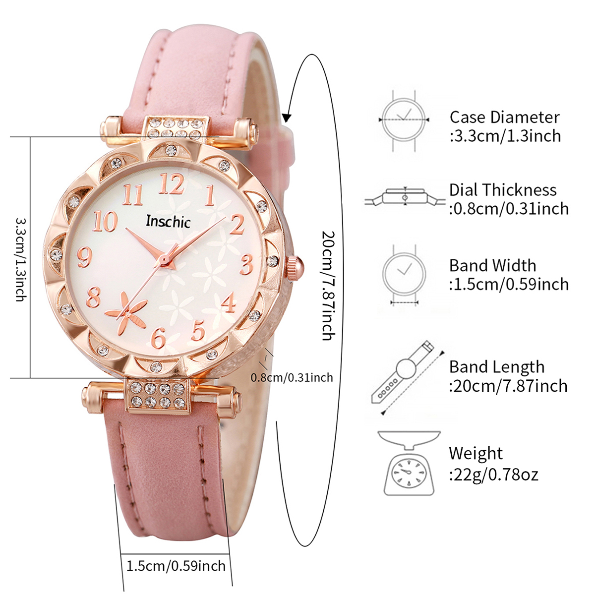 6 Pçs/set Moda Flores Dial Relógio de Quartzo Feminino Pulseira de Couro Relógios Conjunto de Jóias de Strass (Sem Caixa)