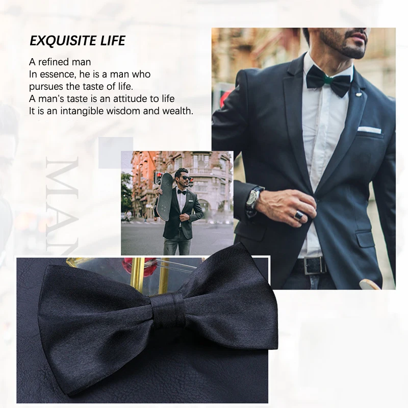 1PCS Bow Ties for Men Wedding Bowtie Black Neck Tie Adjustable Bowknot Classic Butterfly Cravat Adult Double Tie Business Gift