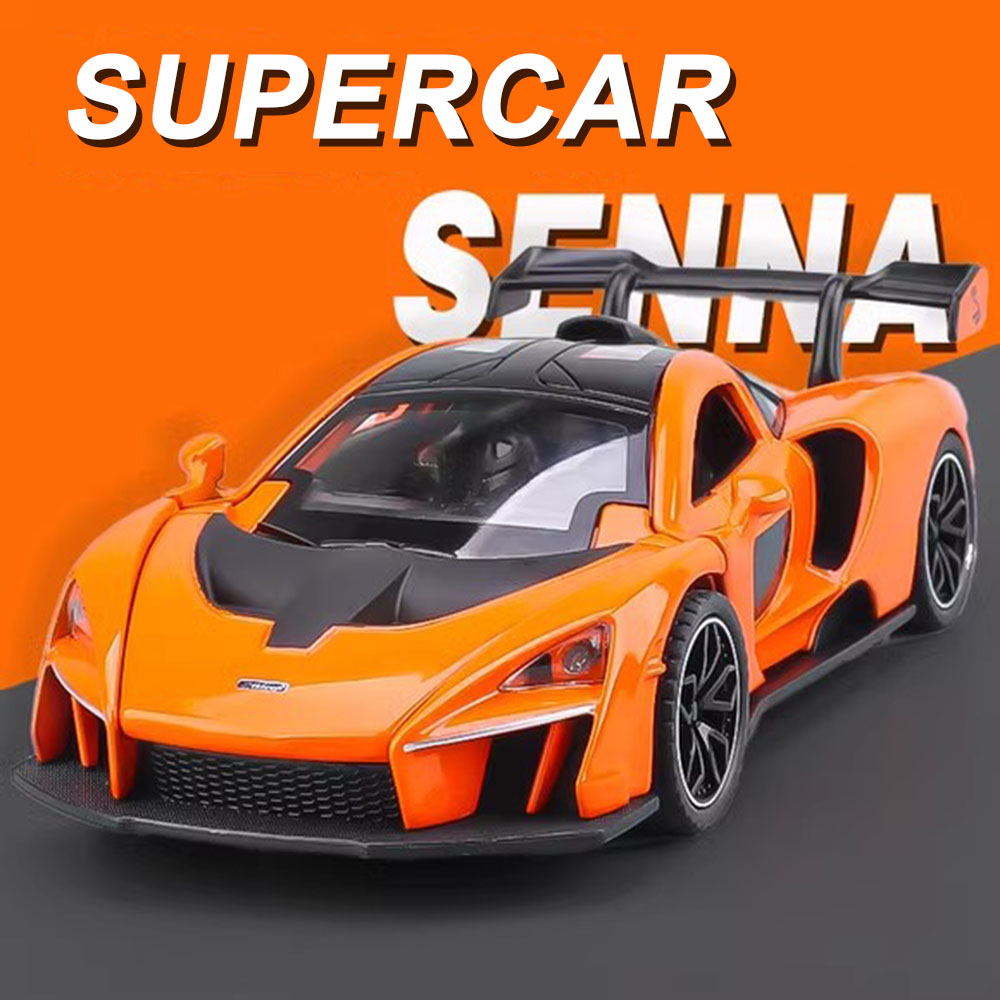 1:32 senna 765lt brinquedos modelos em miniatura diecast liga carros portas abertas som luz puxar para trás veículos modelos coleção ornamentos