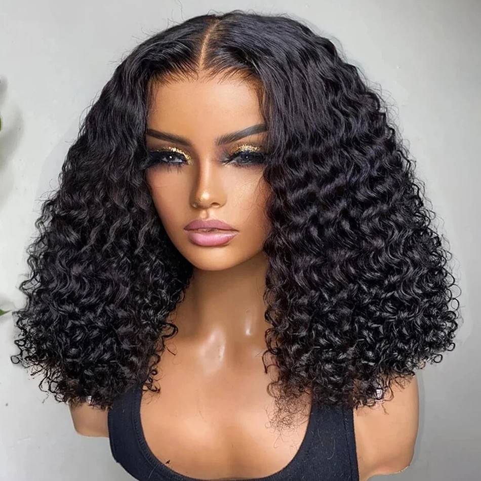 13x4 kurze Bob Perücke tiefe Welle lockige Spitze frontale Echthaar Perücken 13x4 transparente Spitze Front Perücke 4x4 Verschluss Perücke für Frauen 180%