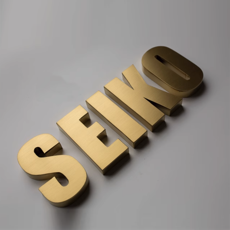 Benutzer definierte Außen beschichtung Gold Titan 3d gebürstet Edelstahl Buchstaben, goldene Farbe Metall Logo Shop Zeichen