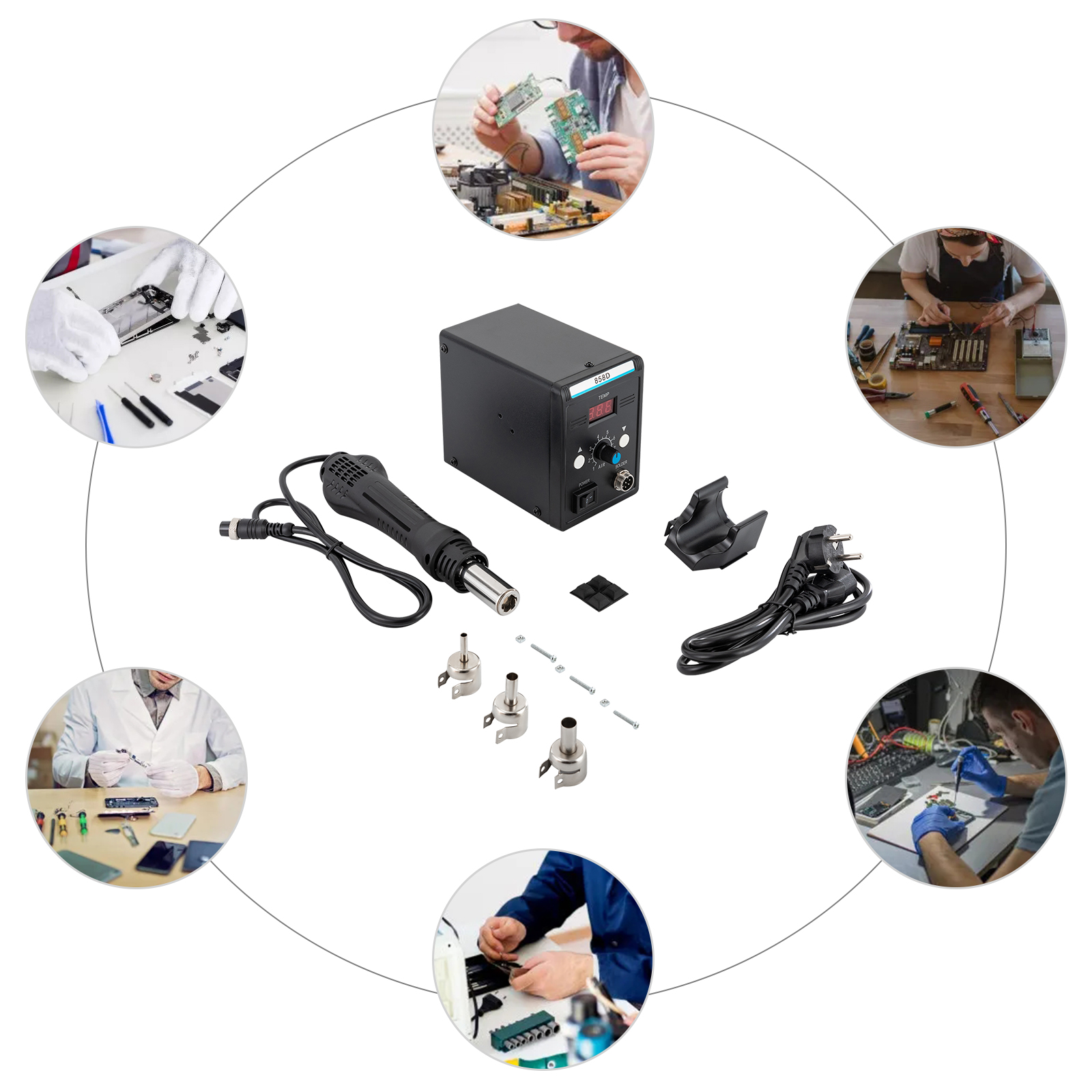 Estação de soldagem SMD 220V para reparo de produtos eletrônicos e dessoldagem Estação de ar quente com tela LED