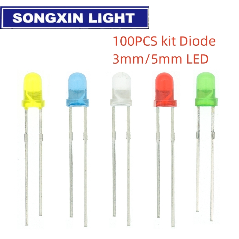 100pcs 3mm 5mm LED Light White Yellow Red Green Blue Assorted Kit DIY LEDs Set electronic diy kit