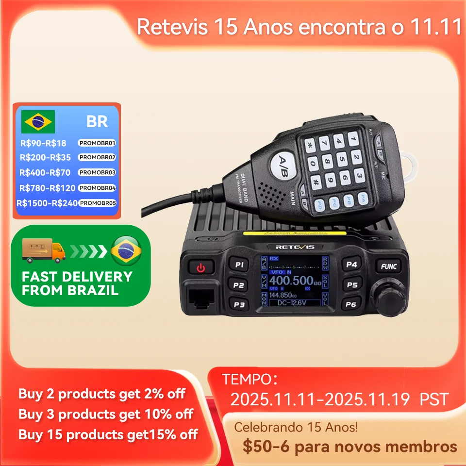 Retevis RT95 Rádios de Carro Radio Comunicador Carro Profissional Longo Alcance Radio Amador Longo Alcance Rafio Comunicador VHF UHF Retorno Sem Fio Longa Distância Autoradio 25W