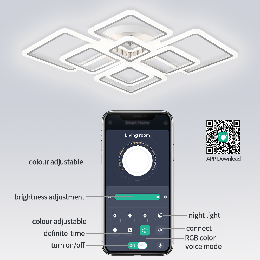 IRALAN LED-Deckenleuchter APP mit RC-Steuerung, stufenlos dimmbar, für Wohnzimmer, Schlafzimmer, Küche, Haushalt, Deckenleuchte