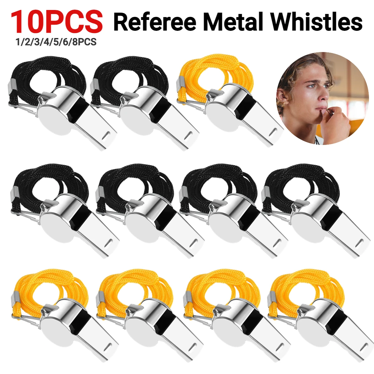 1-10pc tragbare Schiedsrichter pfeift mit Seil Sport Rugby Metall Pfeife Party Training Fußball Fußball Basketball Cheerleading Tool