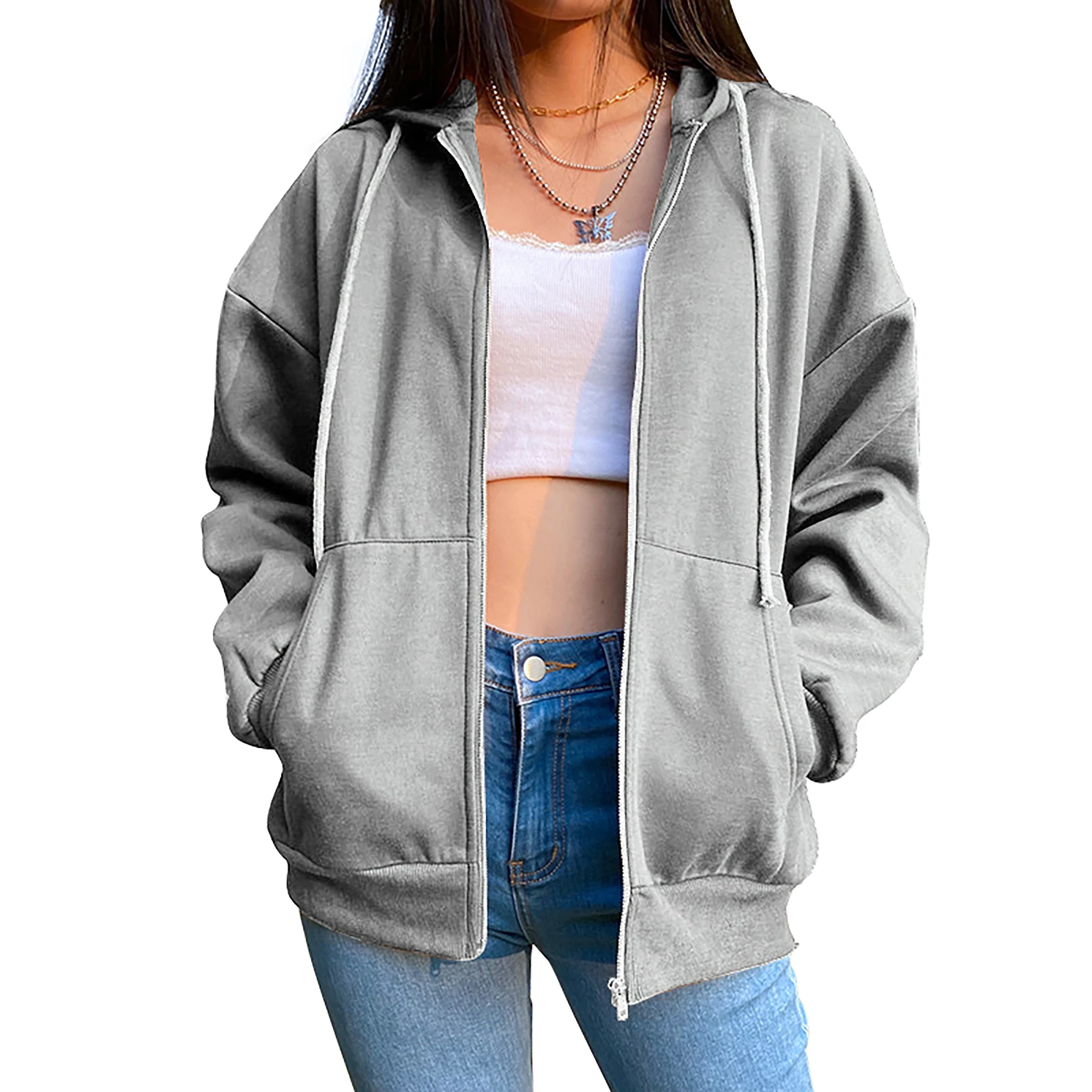 2024 Sudadera para mujer, cárdigan con cremallera, Sudadera con capucha, moda informal, versátil, abrigo de Color sólido, deporte de Fitness, trote, ropa superior para mujer