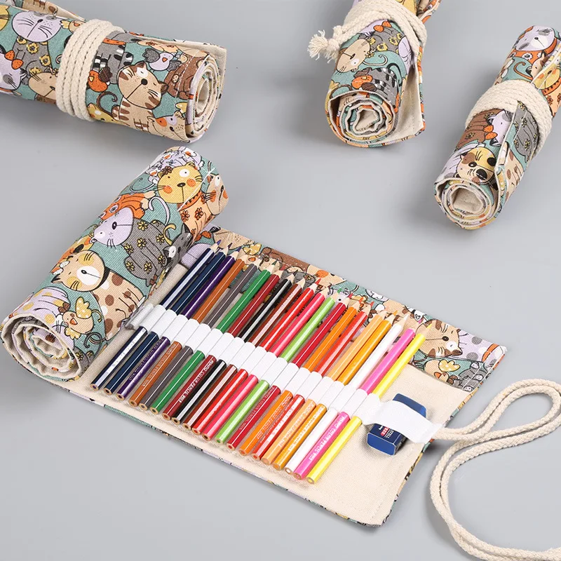 กล่องดินสอศิลปะสีม้วน48รูอุปกรณ์สำหรับนักเรียนน่ารักอุปกรณ์สำหรับทาสีแปรงปากกากระเป๋าใส่ดินสอน่ารัก
