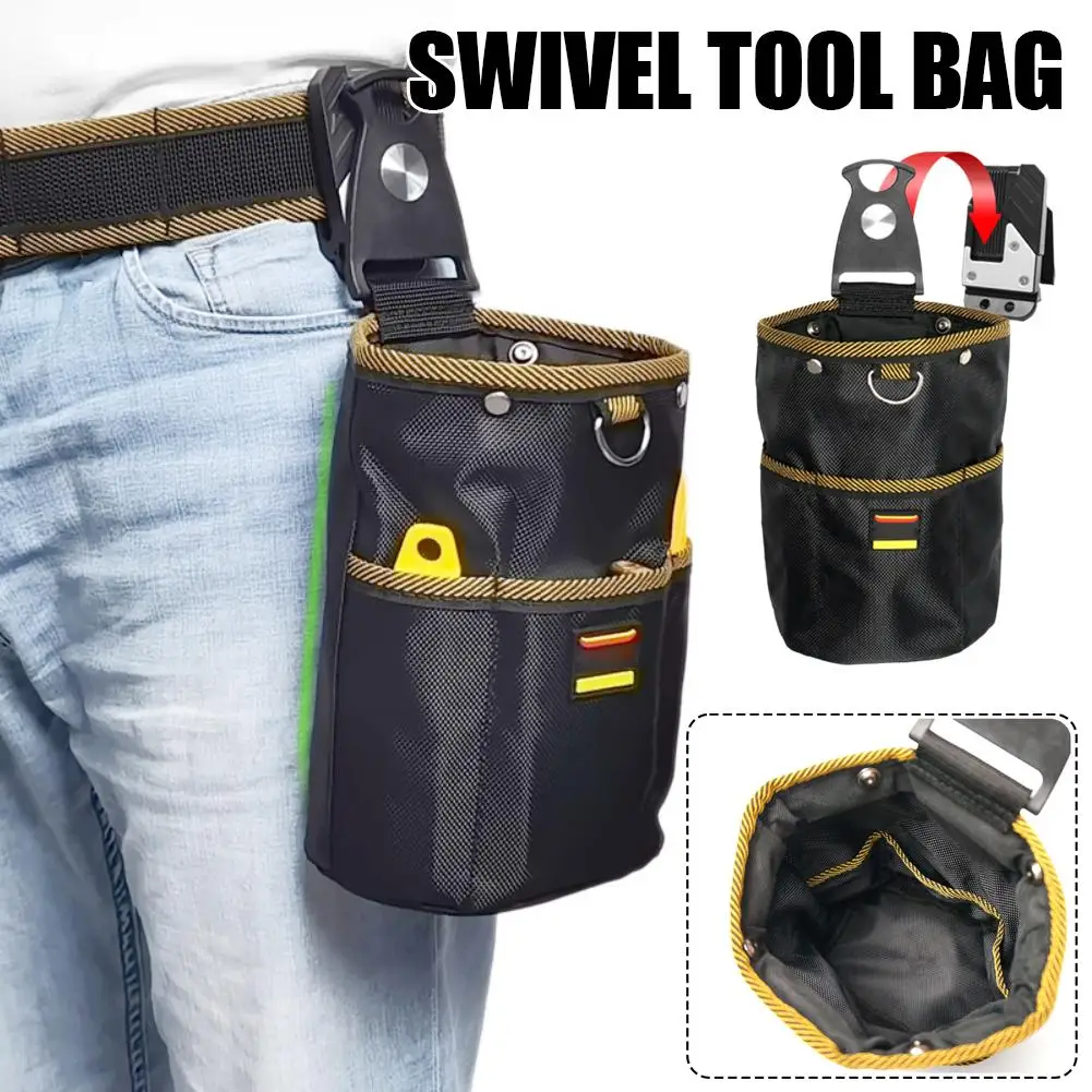 Bolsa de almacenamiento de herramientas de tela Oxford con hebilla, bolsa de herramientas de cintura giratoria de colgar rápido para tornillo de uñas, organizador de carpintería de electricista
