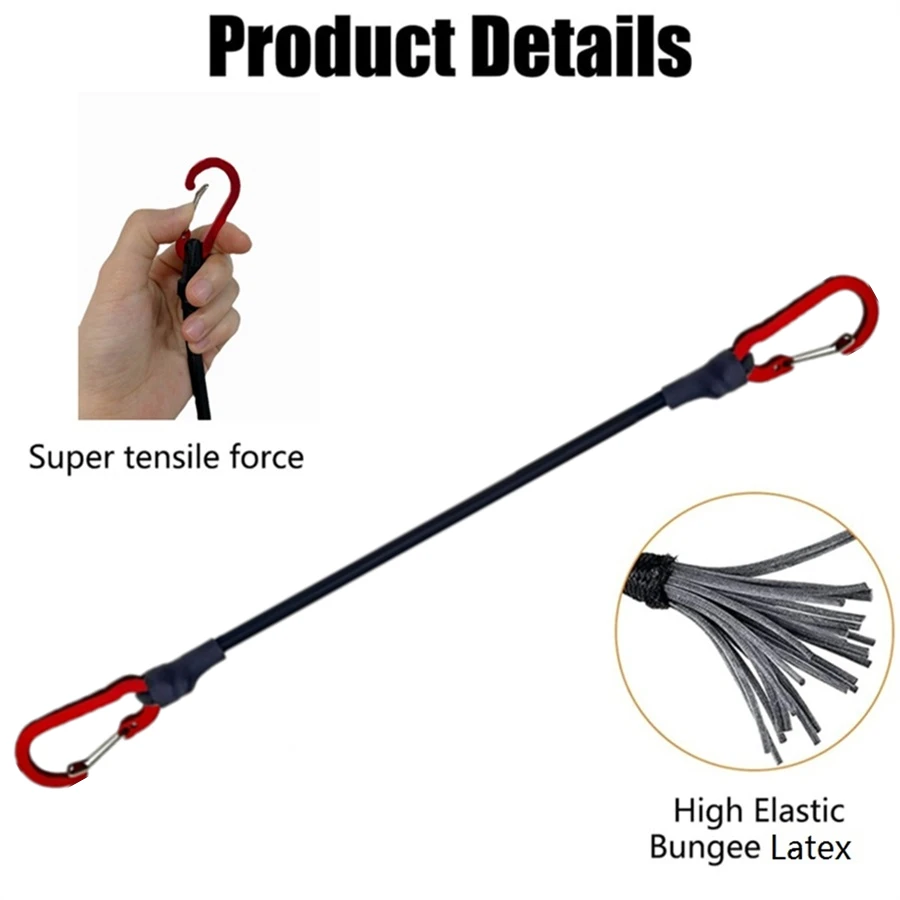 30-210cm 8mm cordas de embalagem ao ar livre elástico bungee cabos com ganchos vermelhos estiramento leve para bicicletas carro bagagem telhado rack cinta