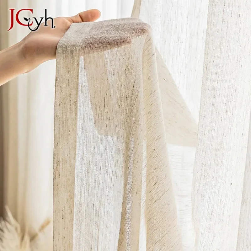 Cortinas transparentes de tul con apariencia de lino de estilo japonés para ventanas de sala de estar, cortina de gasa transparente para cortinas de cocina personalizadas