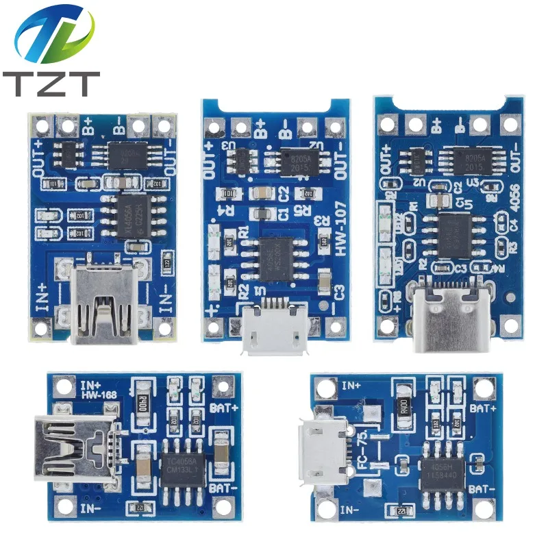 TZT Loại C/Micro USB 5V 1A 18650 TP4056 Sạc Pin Lithium Mô Đun Bo Mạch Sạc Với Bảo Vệ hai Chức Năng 1A Li-ion
