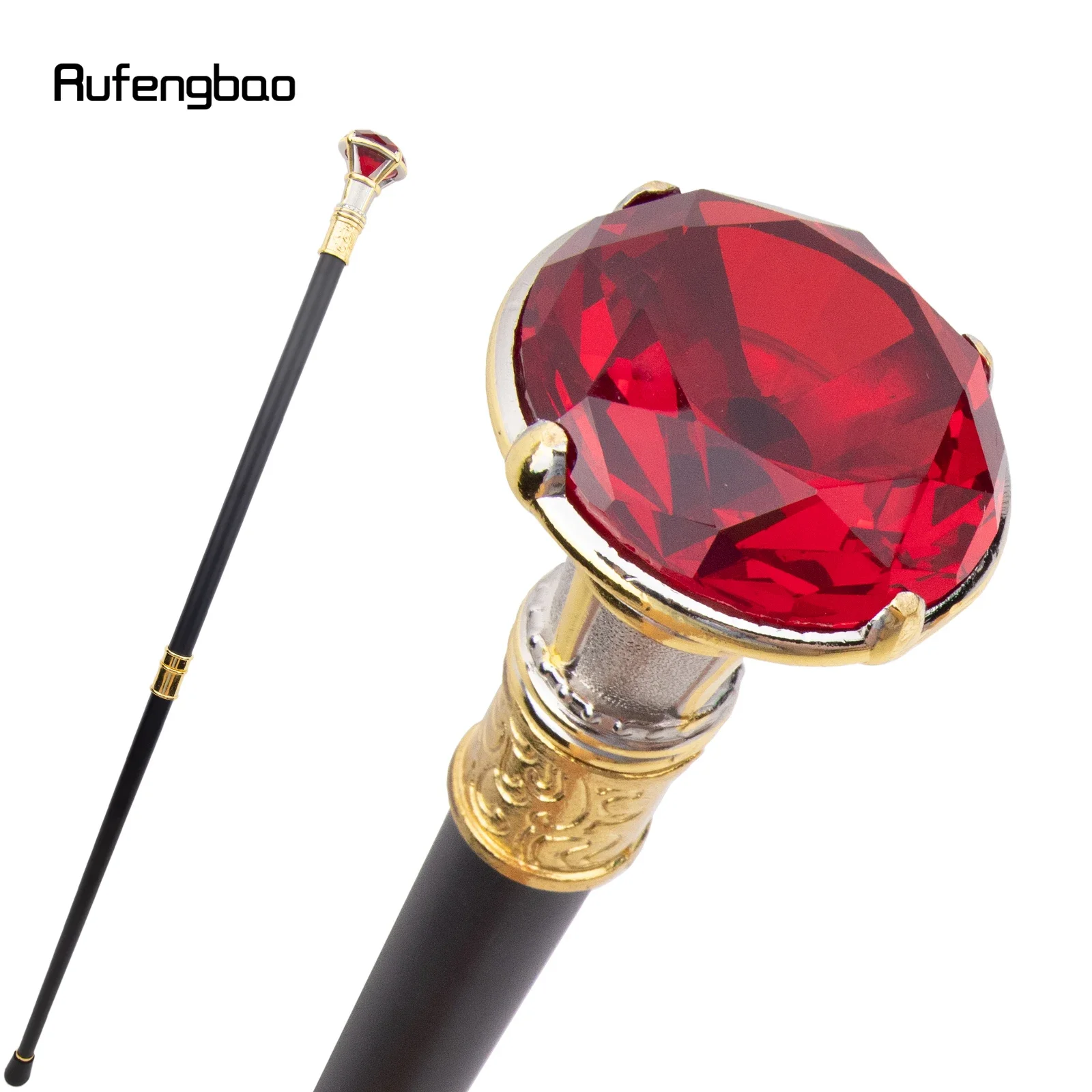 Bastón para caminar tipo diamante rojo, bastón decorativo dorado y blanco a la moda para caballero, bastón elegante para Cosplay, bastón con perilla de 90cm