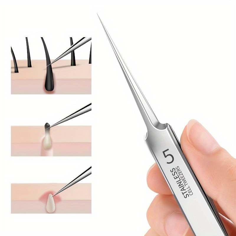Juego de Extractor de acné de acero inoxidable fácil de usar, pinzas de belleza hipoalergénicas para piel clara, Perfectas para principiantes