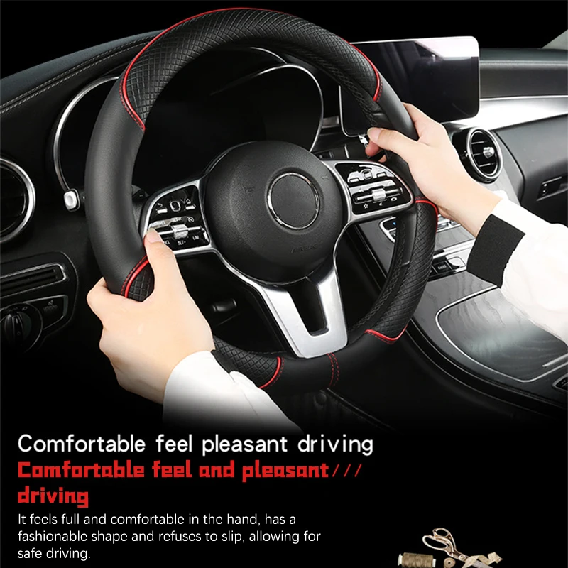 Modieuze lederen gestikte 3D autostuurhoes; Antislip en geschikt voor autodecoratie