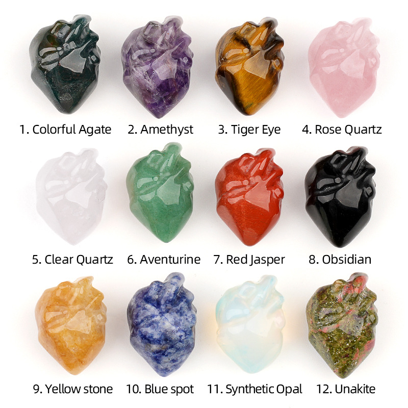 2 st Mini Menselijk Hart Model Standbeeld Natuurlijke Kristal Steen Amethist Quartz Tijgeroog Chakra's Liefde Kerst Decor diy gift hot