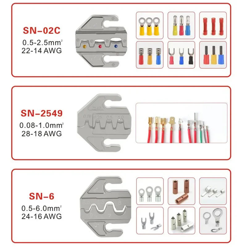 SN Series Crimping Plier Jaw for Spring Terminals Bare Terminals Insulated Terminals 58B 2549 02C 06WF 2546B 58B 06