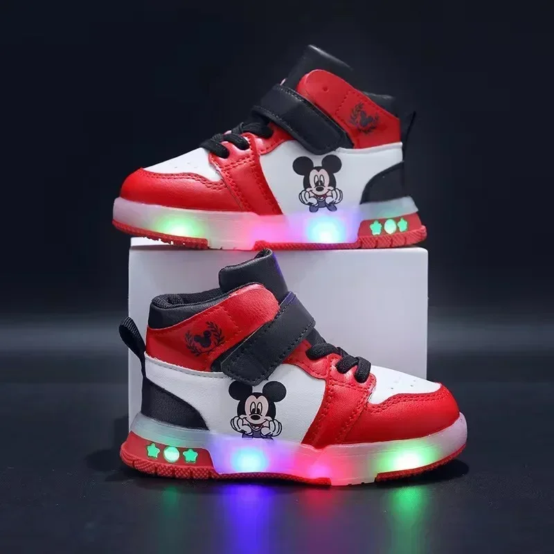 2025 Disney Kinder-Sneaker, niedliche Minnie Mickey-Cartoon-LED-beleuchtete Schuhe für Jungen und Mädchen, leuchtende Schuhe, Kleinkind-Blitzlichter