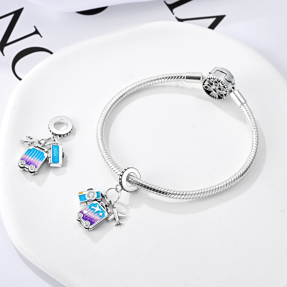 925 Silver Travel Airplane Passport Charms Beads Pendants Fit Original Bracelet DIY Beads For Women Jewelry Gift
