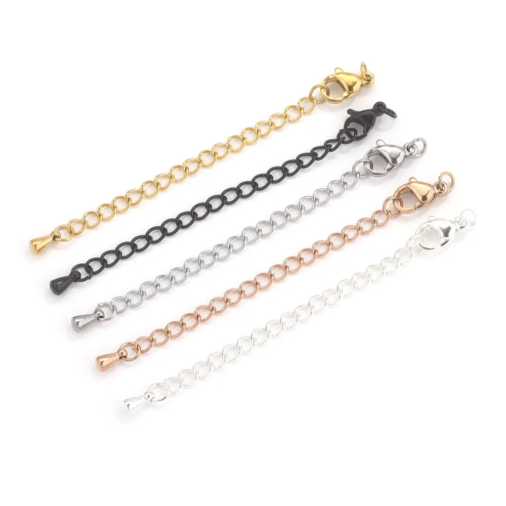 10 Uds. De cadenas de cola extendidas de extensión de acero inoxidable con cierres de langosta para pulsera, collar, suministros de joyería DIY