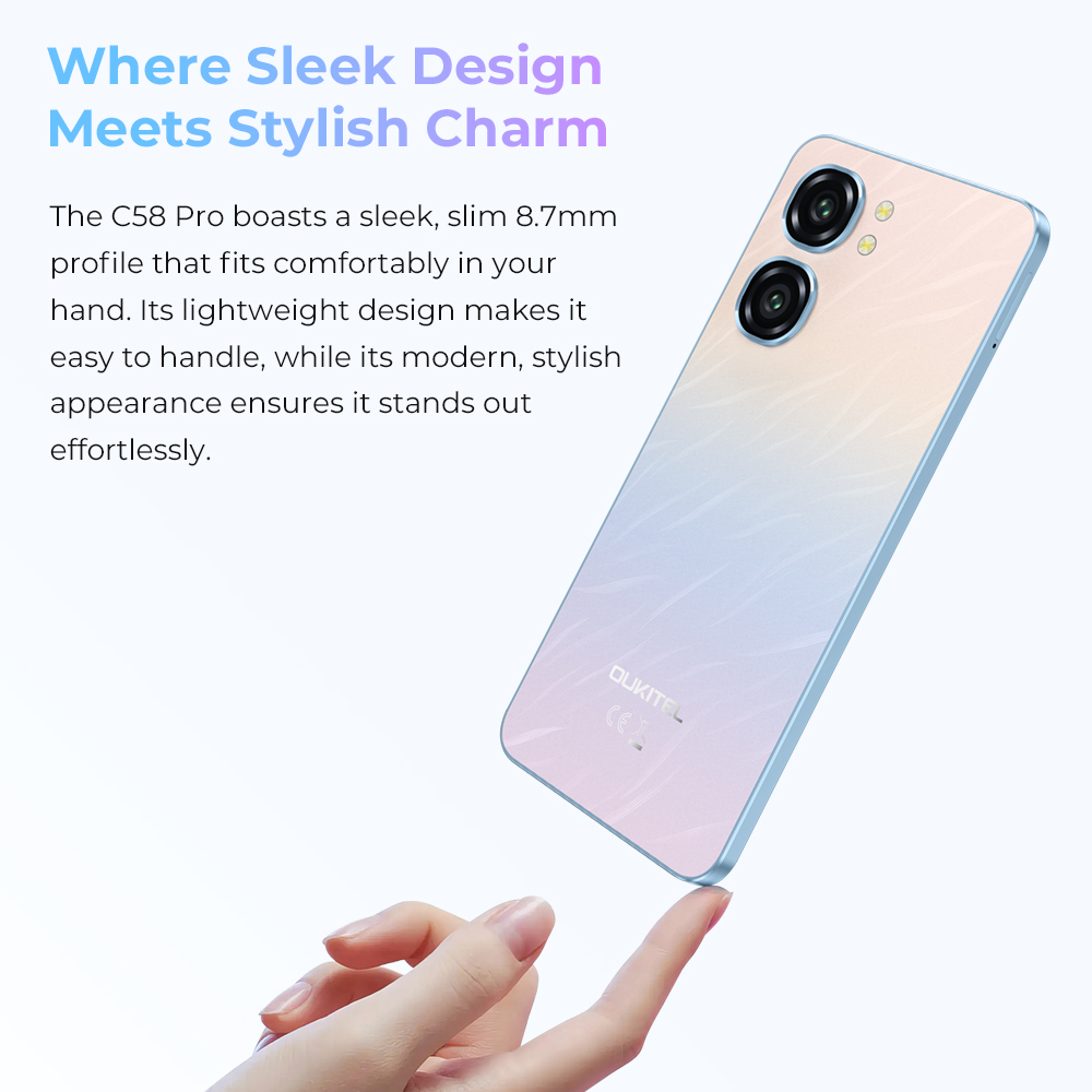 Oukitel C58 PRO smartphone 5150mAh Battery 24(6+18)GB+256GB 50MP Main Camera 6.7" HD+ Display