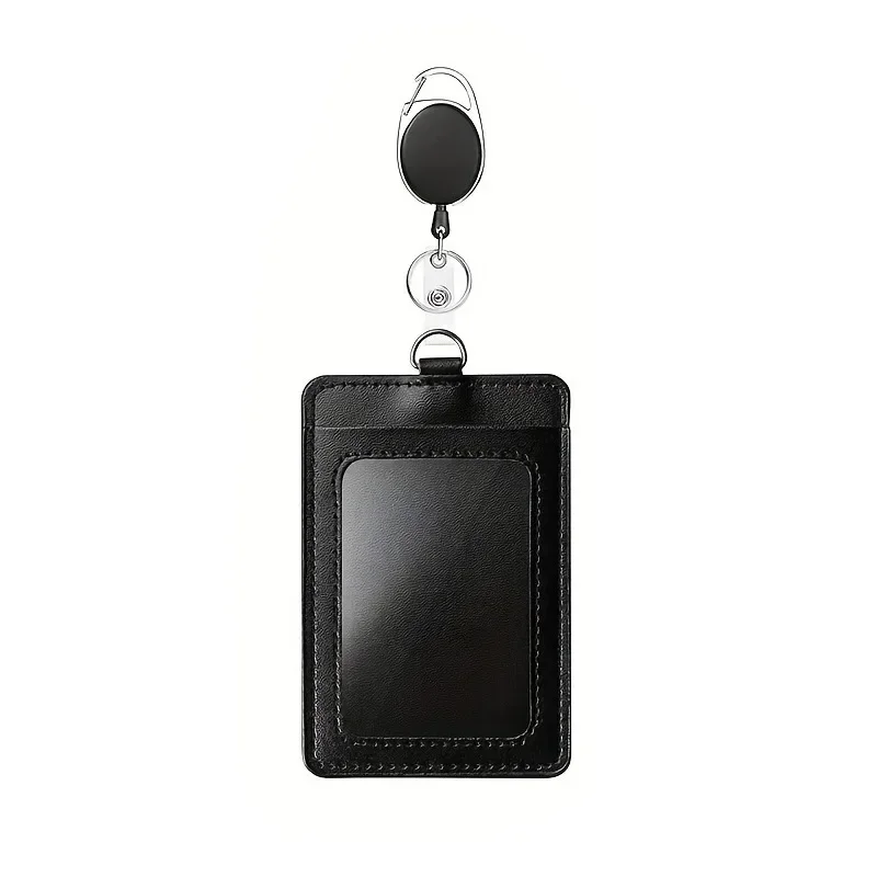 Portatarjetas de crédito de Color negro con cordón, soporte de tarjeta de identificación de Color sólido, carrete de insignia retráctil, suministros de oficina