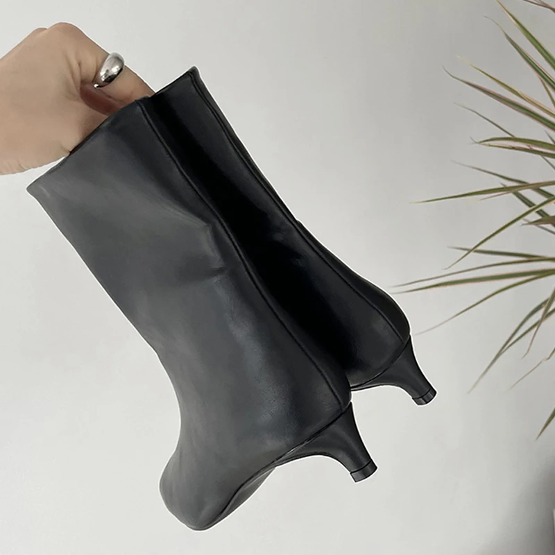 Eilyken moda dedo do pé apontado botas de tornozelo senhoras fino sapatos curtos salto baixo vestido de festa bombas inverno outono zapatos mujer