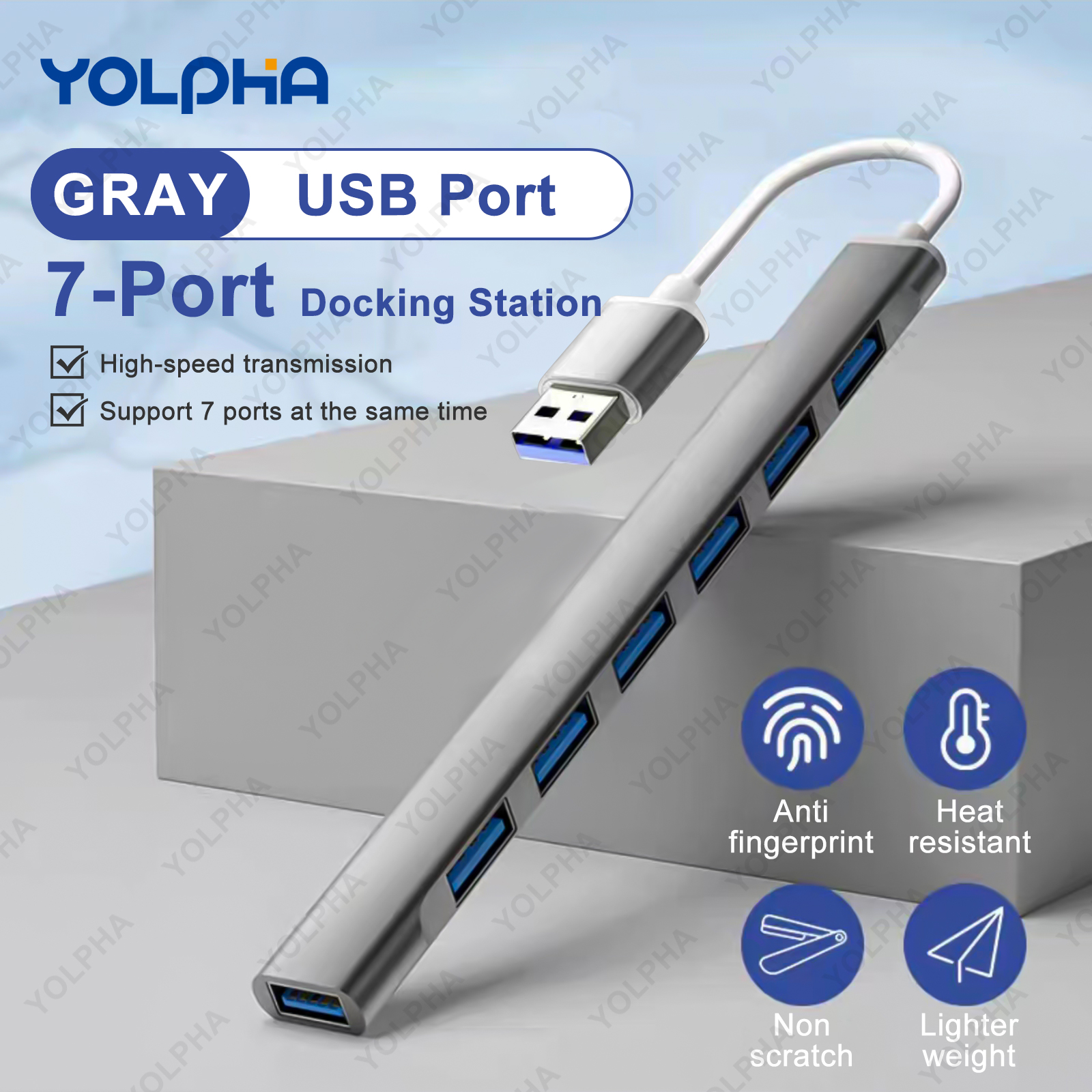 Concentrador de red USB 3,0 tipo C, de alta velocidad multipuerto, 5Gbps, para PC, ordenador, 7 puertos